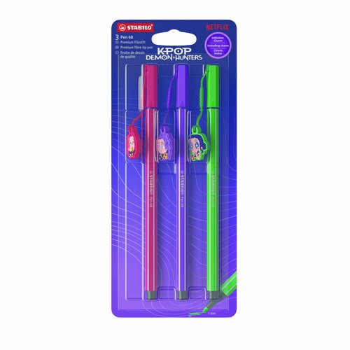 STABILO Rotuladores de fibra Pen 68 K-POP Huntrix, colores surtidos, pack de 3 STABILO Rotuladores de fibra Pen 68 K-POP Huntrix, colores surtidos, pack de 3