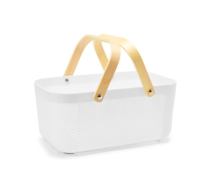 Inde Cesta Organizadora Rectangular de Plástico con Asa de Madera 41.4 cm x 26.9 cm x 17.8 cm (12 Unidades)