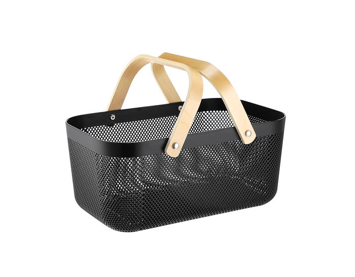 Inde Cesta Organizadora Rectangular de Plástico con Asa de Madera 41.4 cm x 26.9 cm x 17.8 cm (12 Unidades)