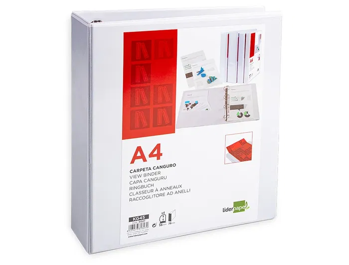 Liderpapel Carpeta Canguro 4 Anillas Mixtas 55mm A4 Plástico Color Blanco Liderpapel Carpeta Canguro 4 Anillas Mixtas 55mm A4 Plástico Color Blanco