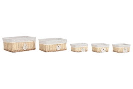 DKD Home Decor Set de 5 Cestas de Mimbre y Poliéster Natural