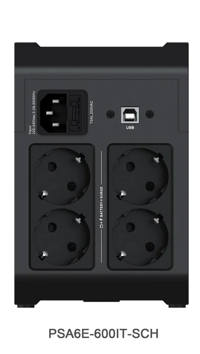 Vertiv PSA6E-600IT-SCH UPS Interactivo 600 VA / 315 W, Onda Senoidal, 4 Salidas AC, Entrada 220-240V, Batería VRLA, Color Negro