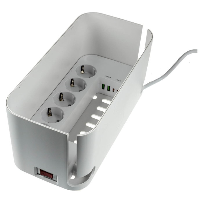 RealPower PowerBox 522 Regleta de 5 Tomas AC y 4 Puertos USB Incl. Tipo-C, 3.1A, 5V, Interruptor, Cable 1.5m, Color Blanco, para Interior