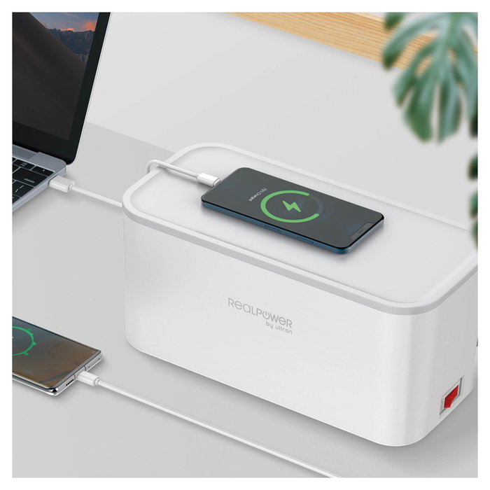 RealPower PowerBox 522 Regleta de 5 Tomas AC y 4 Puertos USB Incl. Tipo-C, 3.1A, 5V, Interruptor, Cable 1.5m, Color Blanco, para Interior