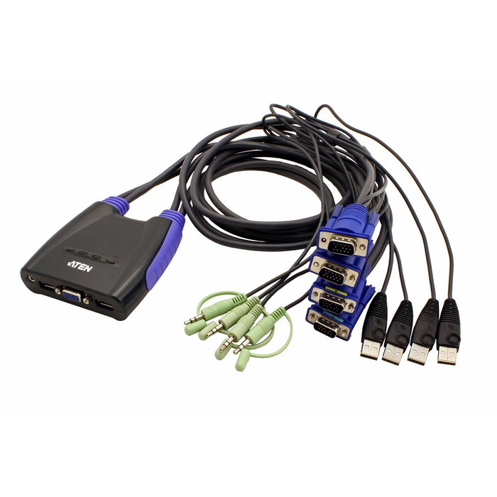 ATEN CS64US KVM Switch de 4 puertos USB y VGA con Audio, Azul