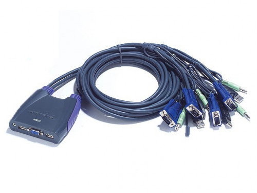 ATEN CS64US KVM Switch de 4 puertos USB y VGA con Audio, Azul