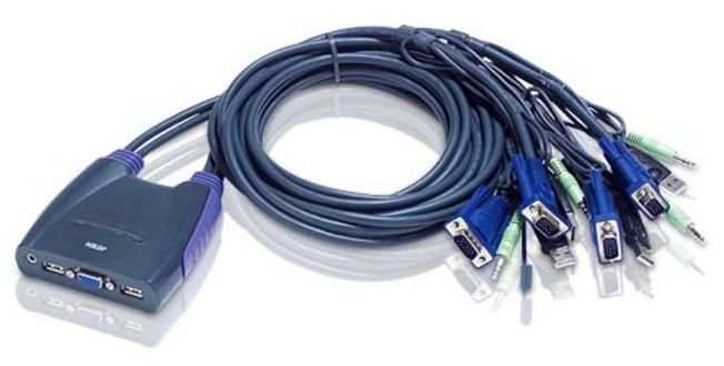 ATEN CS64US KVM Switch de 4 puertos USB y VGA con Audio, Azul