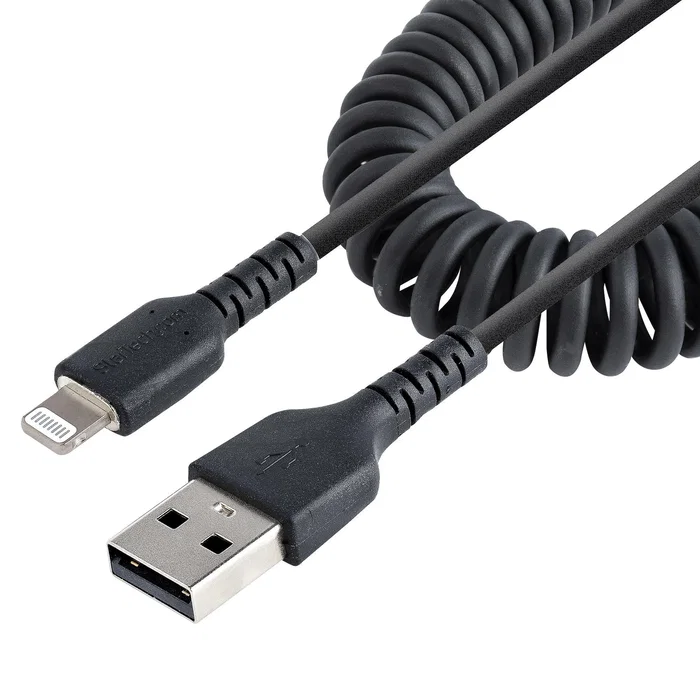 StarTech.com Cable Rizado USB a Lightning 1m Certificado MFi Negro