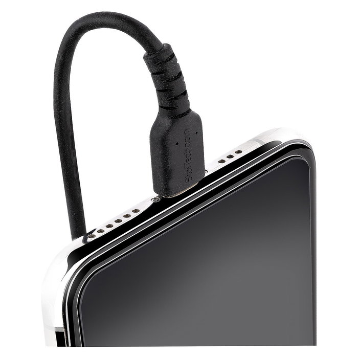StarTech Cable USB a Lightning MFi 1 m Rizado Negro, Aramid Fiber y TPE, 480 Mbit/s, Para iPhone, Negro StarTech Cable USB a Lightning MFi 1 m Rizado Negro, Aramid Fiber y TPE, 480 Mbit/s, Para iPhone, Negro
