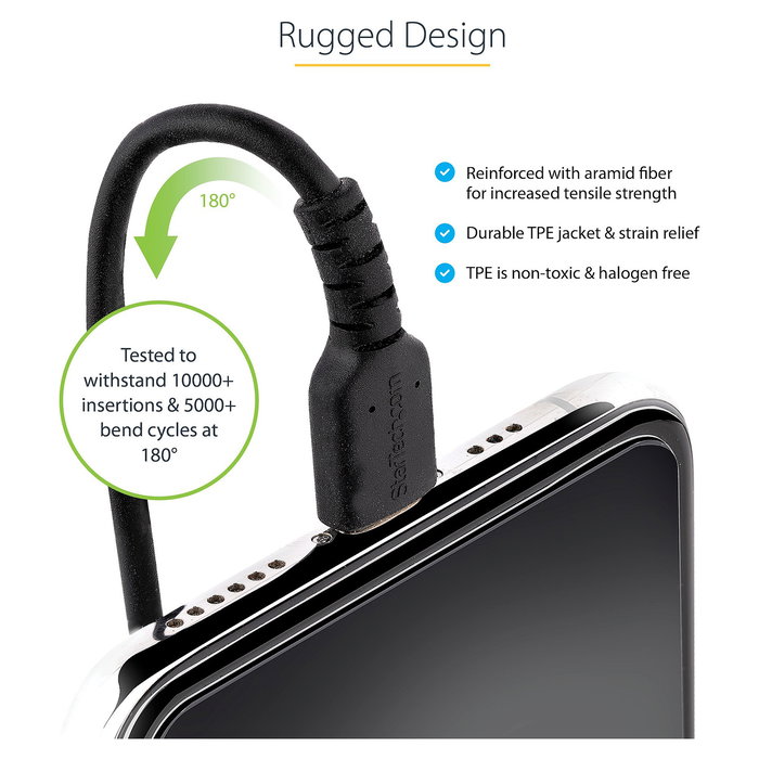 StarTech Cable USB a Lightning MFi 1 m Rizado Negro, Aramid Fiber y TPE, 480 Mbit/s, Para iPhone, Negro StarTech Cable USB a Lightning MFi 1 m Rizado Negro, Aramid Fiber y TPE, 480 Mbit/s, Para iPhone, Negro