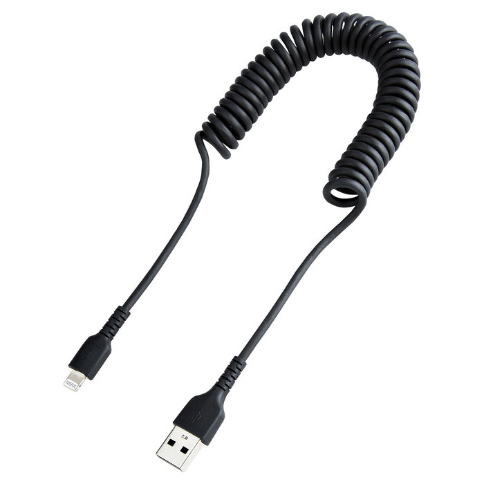 StarTech Cable USB a Lightning MFi 1 m Rizado Negro, Aramid Fiber y TPE, 480 Mbit/s, Para iPhone, Negro StarTech Cable USB a Lightning MFi 1 m Rizado Negro, Aramid Fiber y TPE, 480 Mbit/s, Para iPhone, Negro