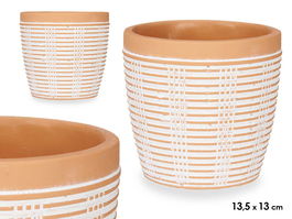 Ibergarden Maceta Terracota Rayada Redonda 13.5x13 cm Cemento Marron (Set de 8)