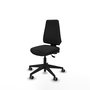 Silla de oficina Elche con mecanismo Asincro tapizada con Similpiel color Negro. Equipada con Base piramidal negra, Sin brazos y Ruedas 65 mm parqué