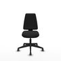 Silla de oficina Elche con mecanismo Asincro tapizada con Similpiel color Negro. Equipada con Base piramidal negra, Sin brazos y Ruedas 65 mm parqué