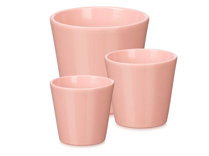 Ibergarden Set 3 Macetas Cónicas Rosa Mate 14 cm, 17 cm, 22 cm