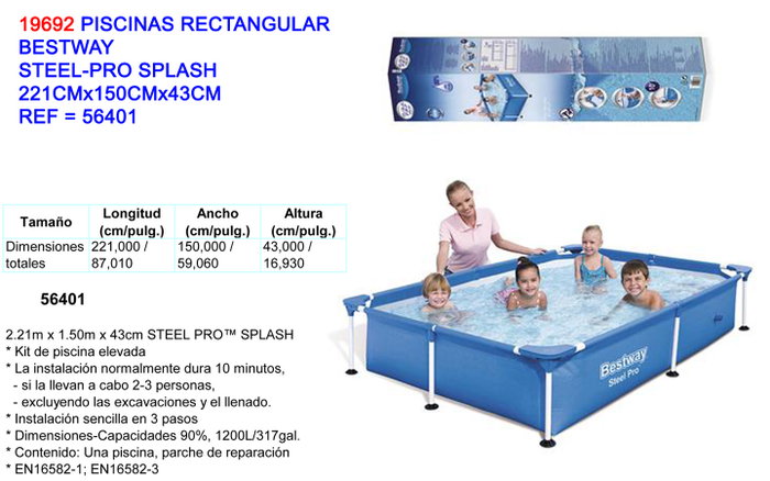 Steel Pro Piscina Rectangular Steel Pro Splash 221x150x43 Steel Pro Piscina Rectangular Steel Pro Splash 221x150x43