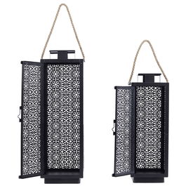 Home Deco Factory Juego de 2 Farolillos Metal Negro Colección Mirage