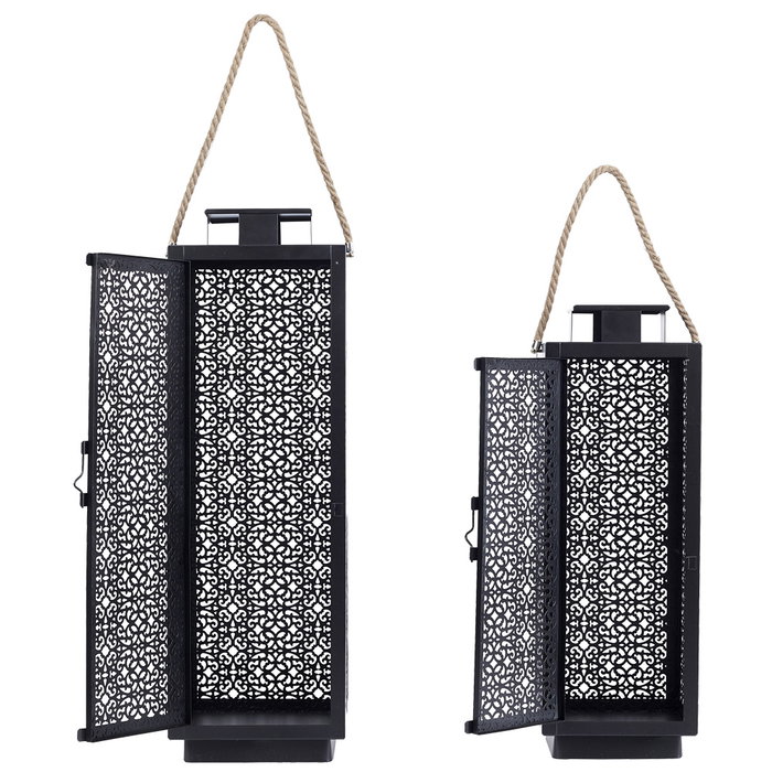 Home Deco Factory Juego de 2 Farolillos Metal Negro Colección Mirage Home Deco Factory Juego de 2 Farolillos Metal Negro Colección Mirage