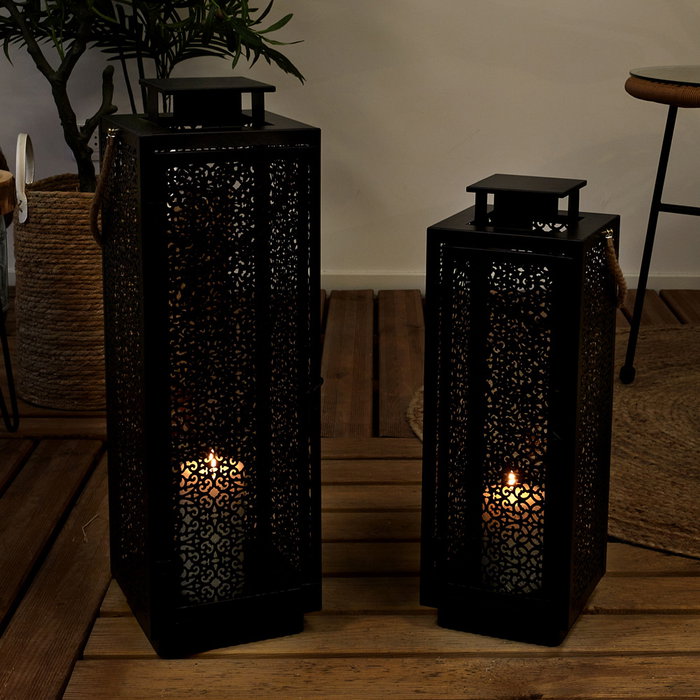 Home Deco Factory Juego de 2 Farolillos Metal Negro Colección Mirage Home Deco Factory Juego de 2 Farolillos Metal Negro Colección Mirage