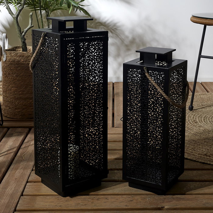 Home Deco Factory Juego de 2 Farolillos Metal Negro Colección Mirage Home Deco Factory Juego de 2 Farolillos Metal Negro Colección Mirage