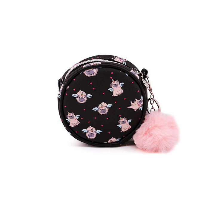 Oh My Pop Bolso Bandolera Redondo Pequeño Pug Negro