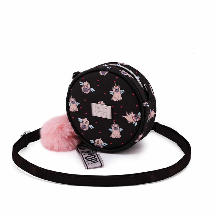 Oh My Pop Bolso Bandolera Redondo Pequeño Pug Negro