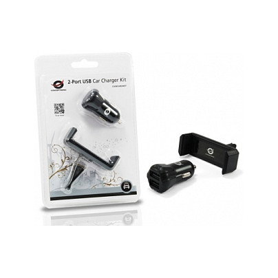 Conceptronic CUSBCAR2AKIT Cargador de Coche 2 Puertos USB-A 10W Negro