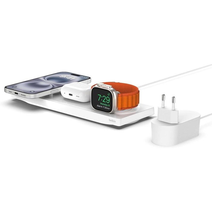 Belkin WIZ016VFWH Base de Carga Inalámbrica MagSafe 3 en 1 para iPhone, AirPods y Apple Watch, Blanco Belkin WIZ016VFWH Base de Carga Inalámbrica MagSafe 3 en 1 para iPhone, AirPods y Apple Watch, Blanco