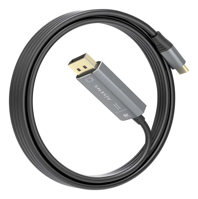 Aisens Cable Conversor Bidireccional USB-C a DisplayPort 8K@60Hz, 1.8m, Negro, Aluminio A109-0880 Aisens Cable Conversor Bidireccional USB-C a DisplayPort 8K@60Hz, 1.8m, Negro, Aluminio A109-0880