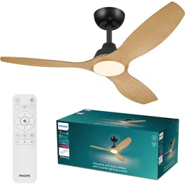 Philips Ventilador de techo Olas Fan con luz LED regulable hasta 6500K, aspas fijas, 35W ventilador + 24W luz, mando a distancia