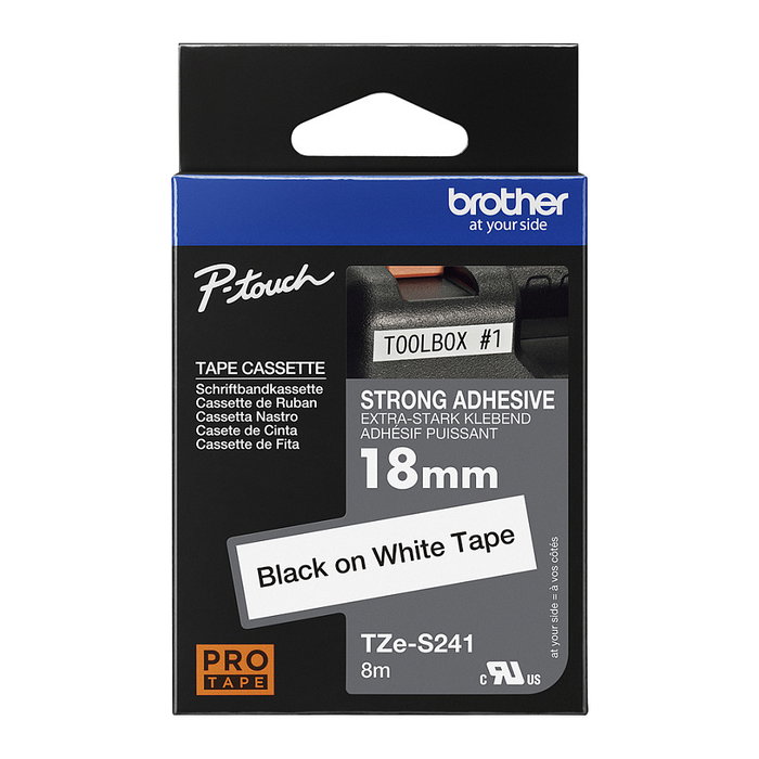 Brother TZe-S241 Cinta Laminada Superadhesiva 18 mm Negro sobre Blanco