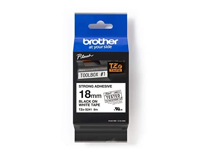 Brother Cinta Laminada TZe-S241 Superadhesiva 18 mm Negro sobre Blanco Brother Cinta Laminada TZe-S241 Superadhesiva 18 mm Negro sobre Blanco