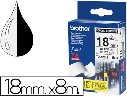 Brother Cinta Laminada TZe-S241 Superadhesiva 18 mm Negro sobre Blanco Brother Cinta Laminada TZe-S241 Superadhesiva 18 mm Negro sobre Blanco
