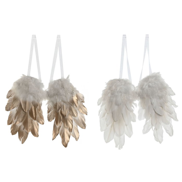 DKD Home Decor Decoración Colgante Pluma y Alas Surtido Dorado y Blanco