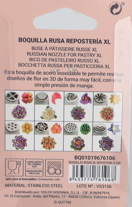 Quttin Boquillas Rusas XL Repostería 6.5 cm Ancho, 4 cm Alto, 10.5 cm Largo (48 Unidades)