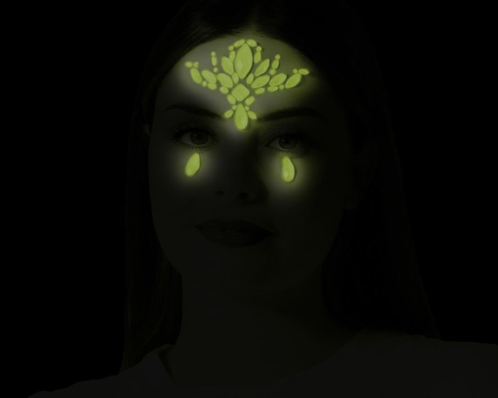 Joyas faciales adhesivas iridiscentes glow in the dark con lágrimas Joyas faciales adhesivas iridiscentes glow in the dark con lágrimas