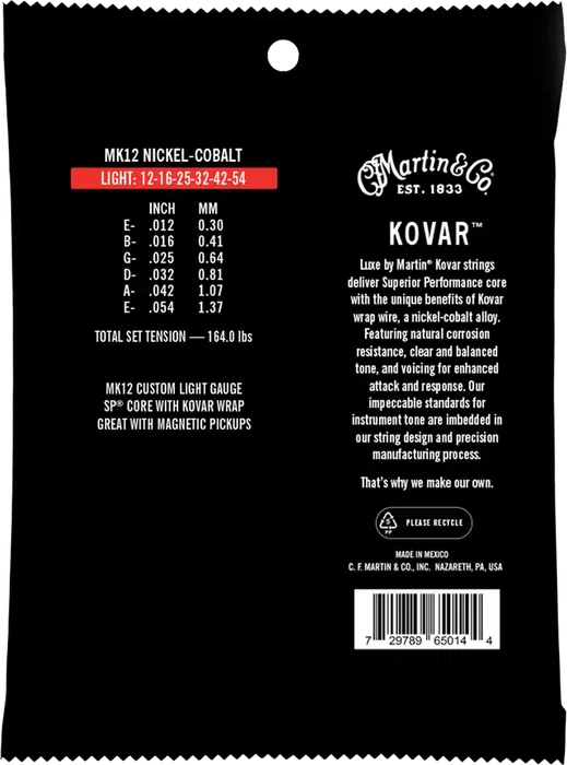 MARTIN Juego Acústica Luxe Kovar Sp Core Light 12-54 Cuerdas para Guitarra