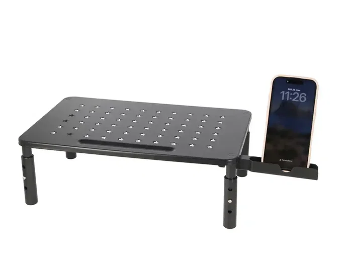 Q-connect Soporte Metálico para Monitor Regulable en Altura con Soporte para Móvil, 371 x 235 x 145 mm