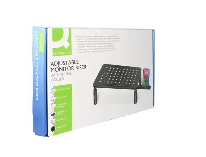 Q-connect Soporte Metálico para Monitor Regulable en Altura con Soporte para Móvil, 371 x 235 x 145 mm