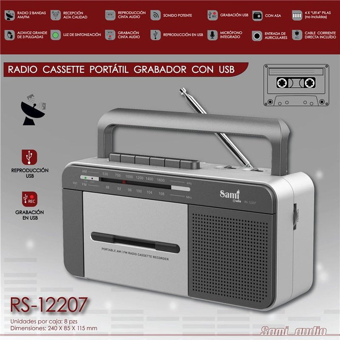 SAMI Radio Cassete con Grabador USB y 2 Bandas (AM/FM) - Funciona con AC/DC