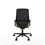 Silla de oficina Mardos con mecanismo Sincro tapizada con Tela color Verde oliva y malla color Negro. Equipada con lumbar 1D, Brazos 1D y Ruedas 65mm nailon