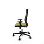 Silla de oficina Mardos con mecanismo Sincro tapizada con Tela color Verde oliva y malla color Negro. Equipada con lumbar 1D, Brazos 1D y Ruedas 65mm nailon