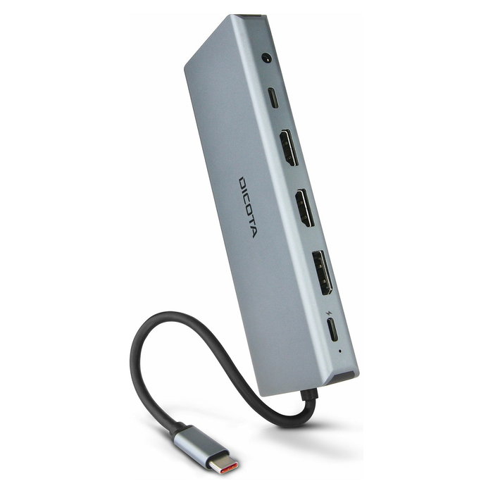 DICOTA D32065 Docking Station USB-C 13-en-1 4K HDMI/DP PD 100W Plata Aluminio