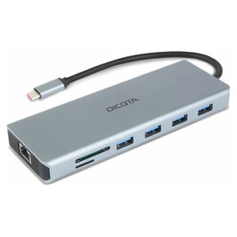 DICOTA D32065 Docking Station USB-C 13-en-1 4K HDMI/DP PD 100W Plata Aluminio
