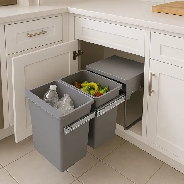 Kitchen Move Cubo de Basura de Cocina Deslizante Empotrable de 36 Litros con 2 Compartimentos y Cubos - KIT3666162004644