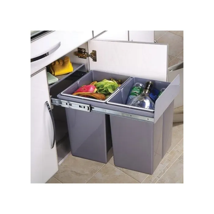 Kitchen Move Cubo de Basura de Cocina Deslizante Empotrable de 36 Litros con 2 Compartimentos y Cubos - KIT3666162004644