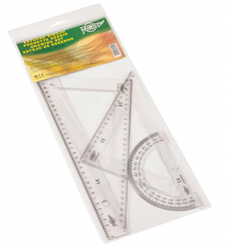Faibo 806 Estuche de Geometría con Regla 30 cm, Escuadra 45° 30 cm, Cartabón 60° 30 cm y Semicírculo 15 cm Faibo 806 Estuche de Geometría con Regla 30 cm, Escuadra 45° 30 cm, Cartabón 60° 30 cm y Semicírculo 15 cm