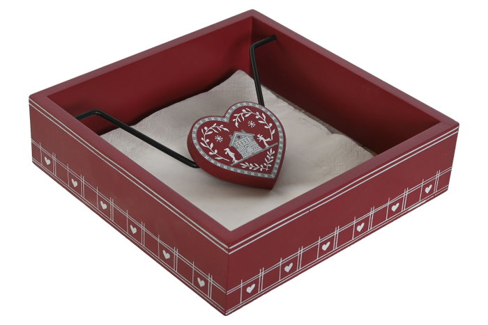 DKD Home Decor Servilletero Shabby Alpino Rojo en MDF y Metal