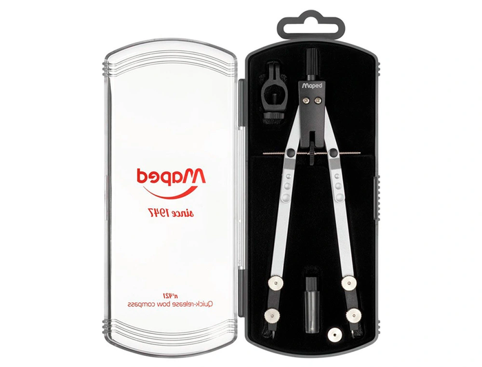 Maped Compás Técnico con Bigotera y Alargador, Stop System, Adaptador Universal, 5 Piezas
