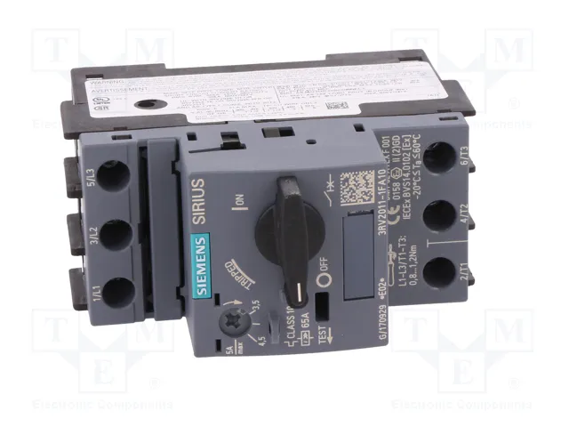 Siemens 3RV20111FA10 Interruptor de protección de motor S00 3,5-5A Clase 10 con conexión de tornillo Siemens 3RV20111FA10 Interruptor de protección de motor S00 3,5-5A Clase 10 con conexión de tornillo